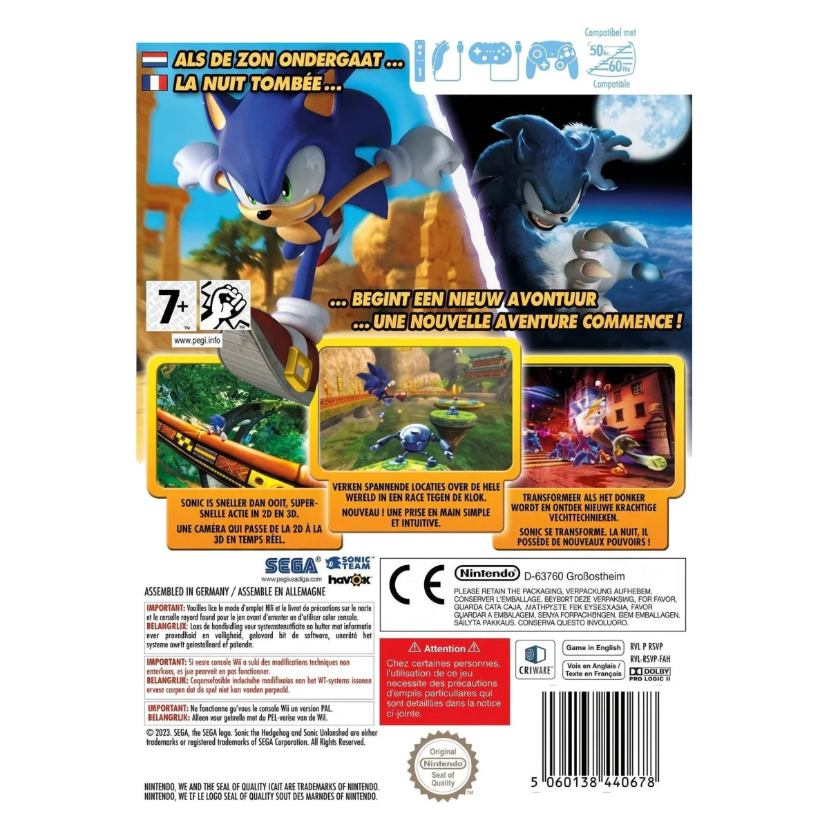 Sonic Unleashed Wii Achterkant — Game in doos
