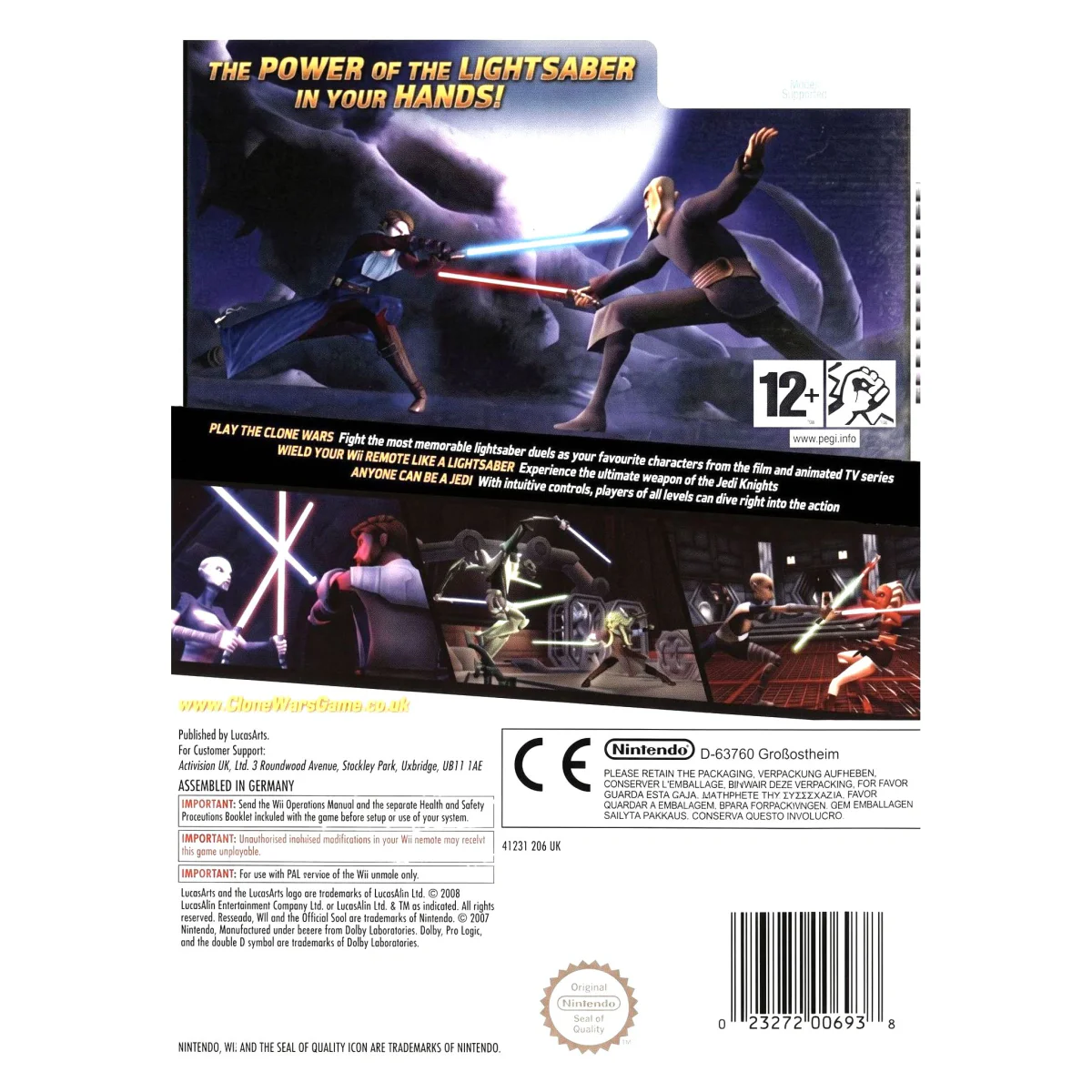 Star Wars The Clone Wars Lightsaber Duels (Wii) — zadní strana