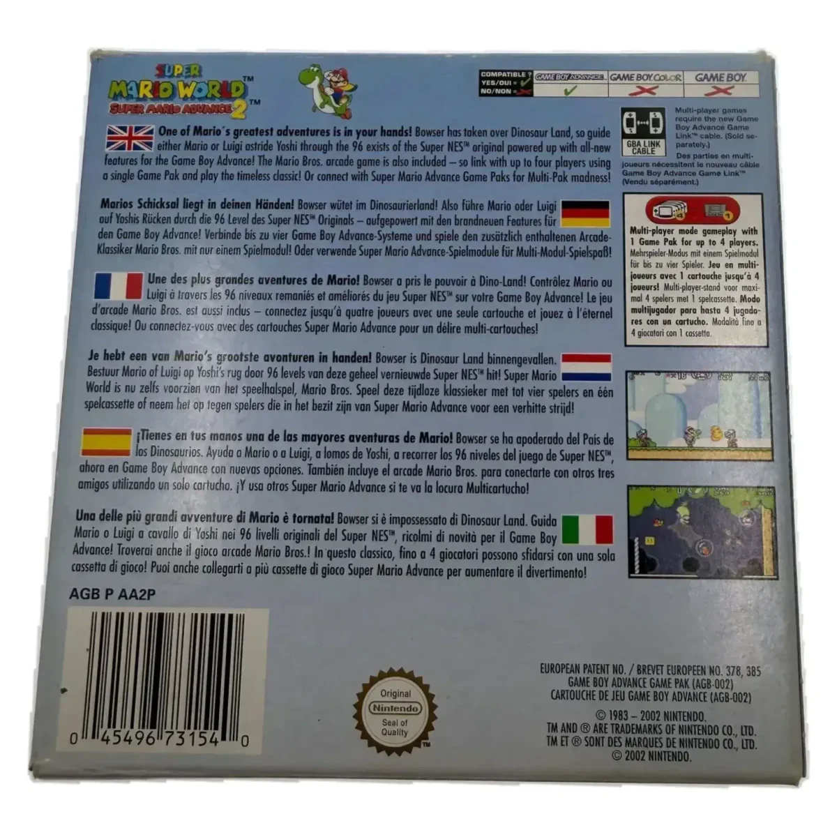 Super Mario Advance (Game Boy Advance) — Rückseite