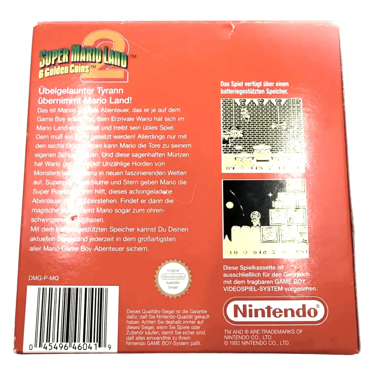 Super Mario Land 2: 6 Golden Coins (Game Boy / Color) — retro della confezione