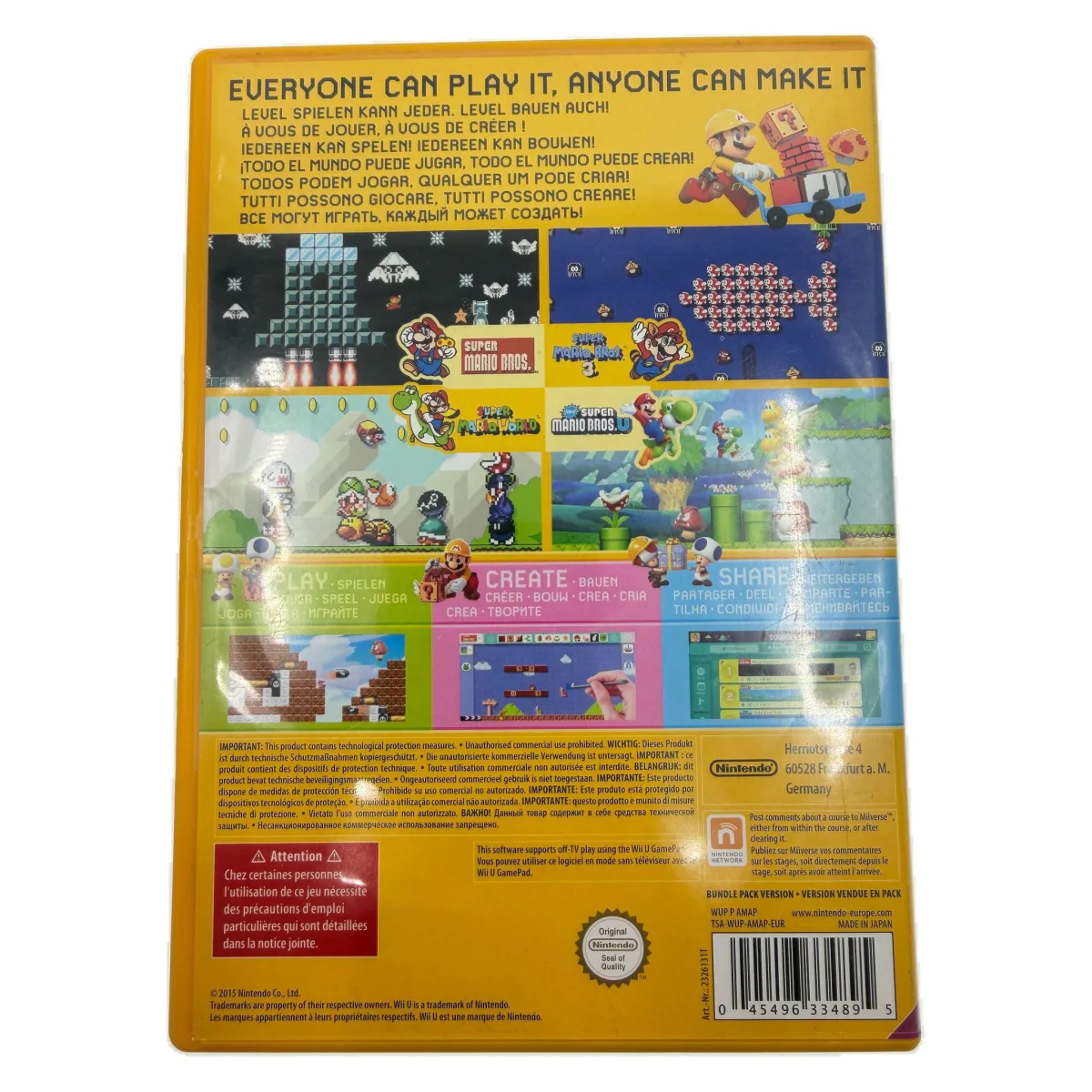 Super Mario Maker (Wii U) — zadní strana