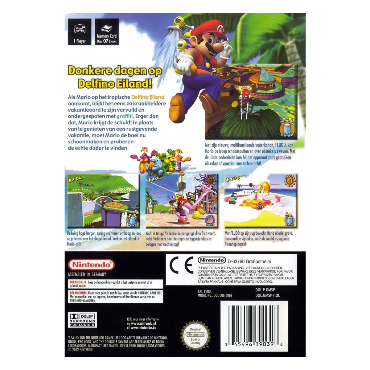Super Mario Sunshine (Player's Choice) GameCube Achterkant — Game in doos