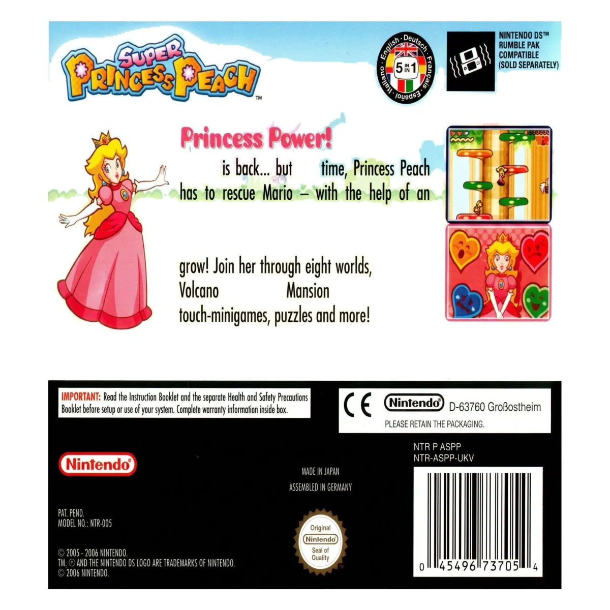 Super Princess Peach Nintendo DS Achterkant — Game in doos