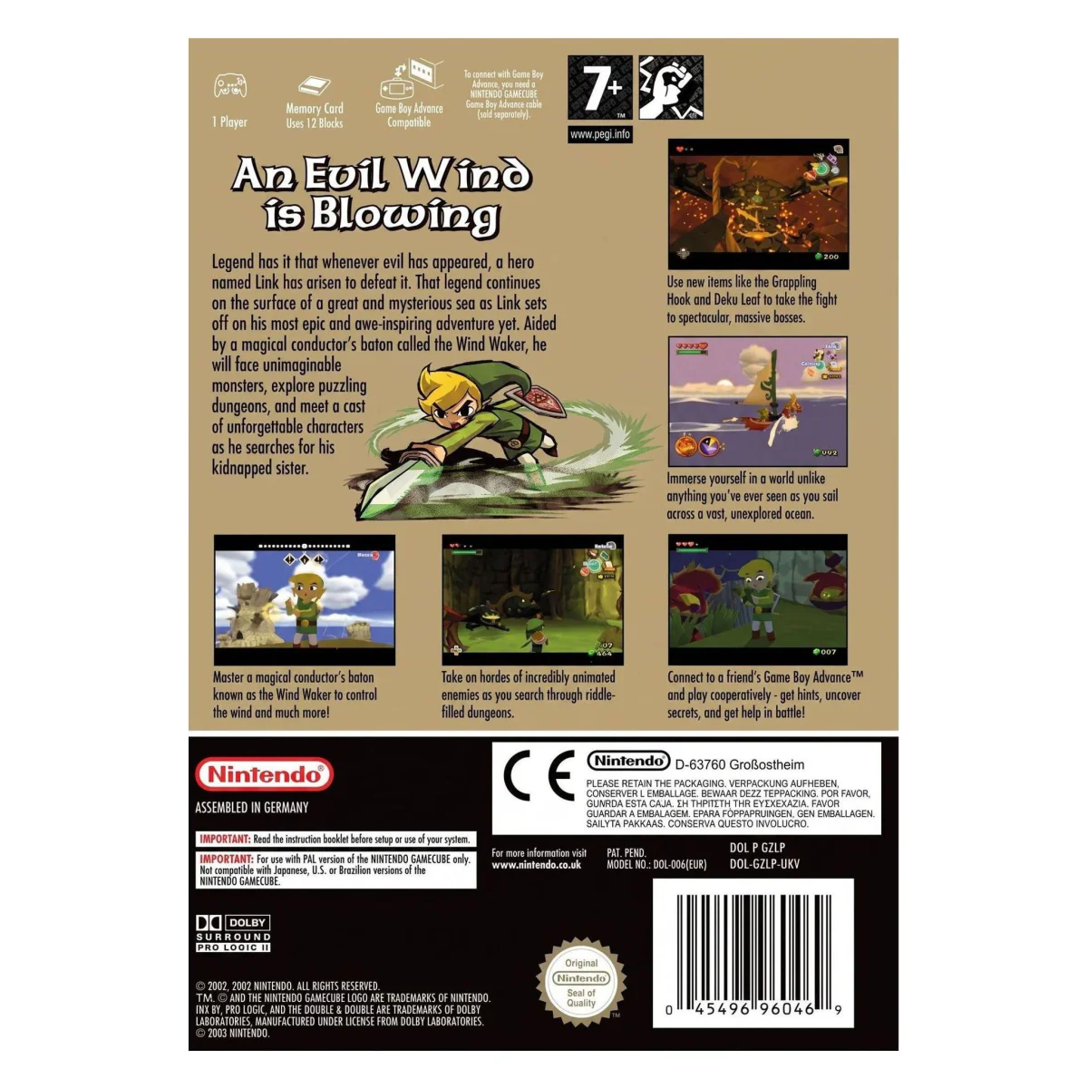 The Legend of Zelda: The Wind Waker (Player's Choice) (slechte staat) GameCube Achterkant — Game in doos