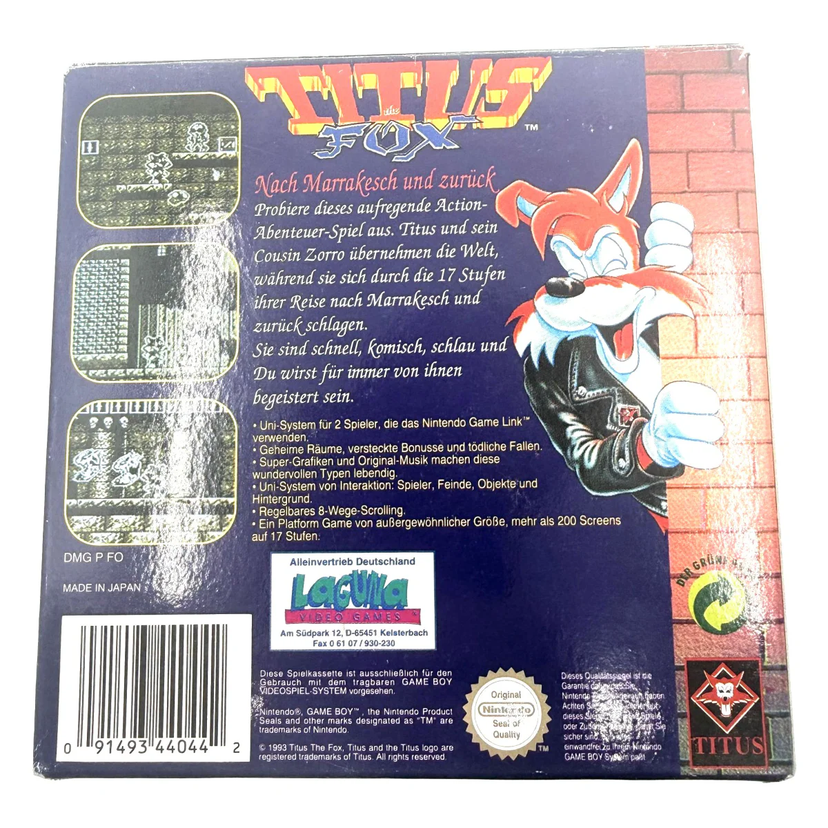 Titus the Fox (Game Boy / Color) — Rückseite