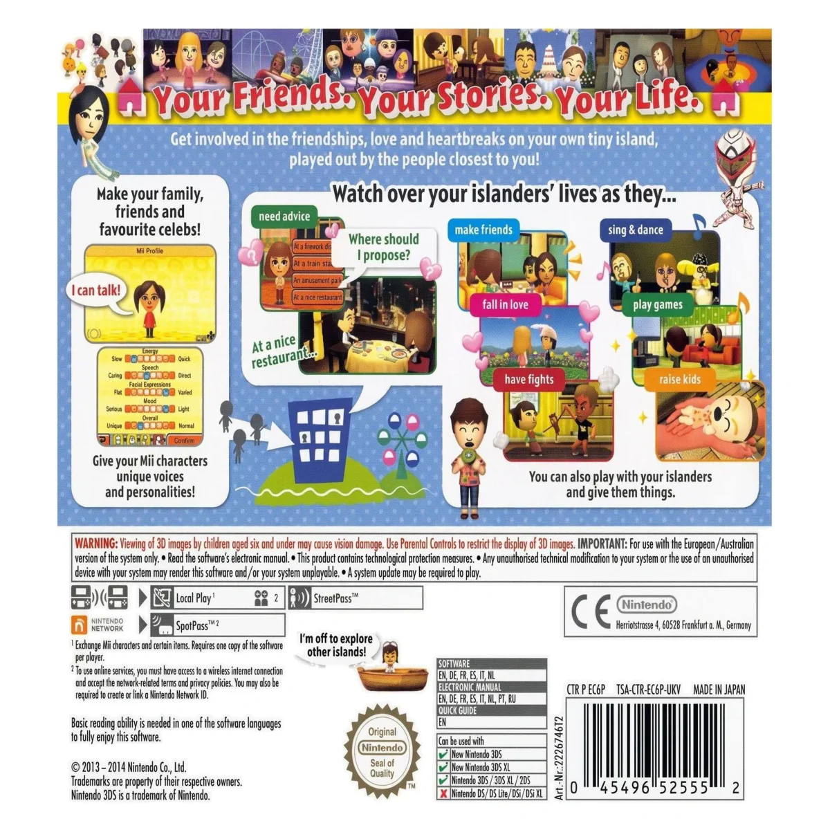 Tomodachi Life Nintendo 3DS Achterkant — Game in doos